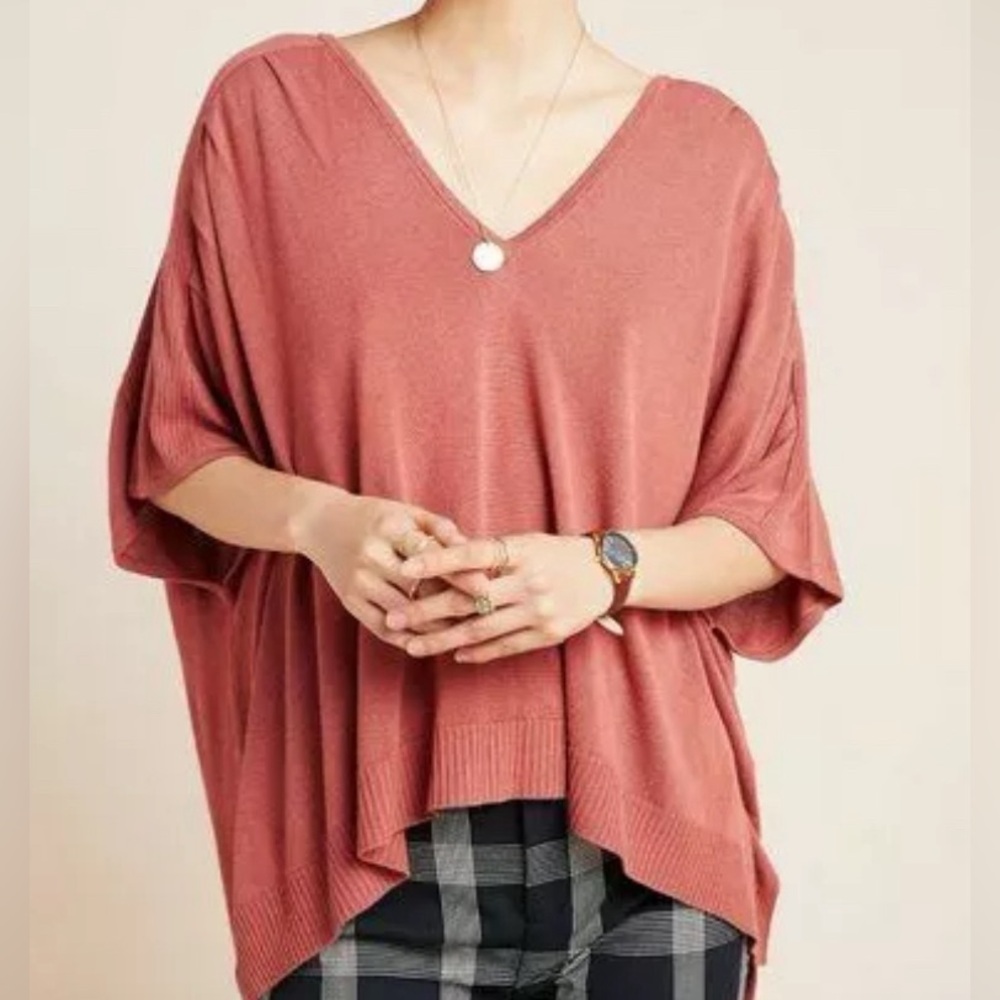 Anthropologie Clara Knit Top Linen Blend Size S V-Neck Short Sleeve